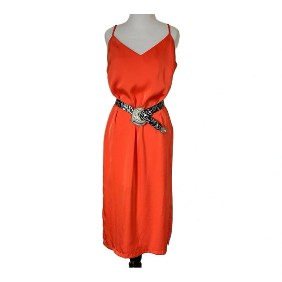 Summer Orange Bohemian Beach Style V-neck Slip Satin Dress Size Medium - Picture 1 of 11